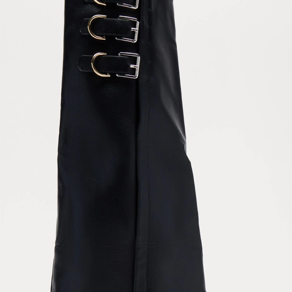 Black Leather Boots with Buckle Accents